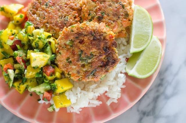 Coconut-Crusted Salmon Cakes with Mango Salsa