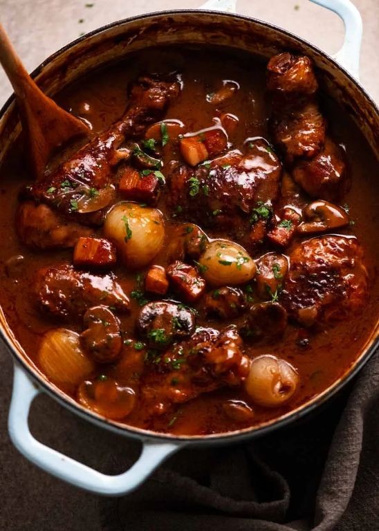 Coq au Vin with Red Wine and Mushrooms