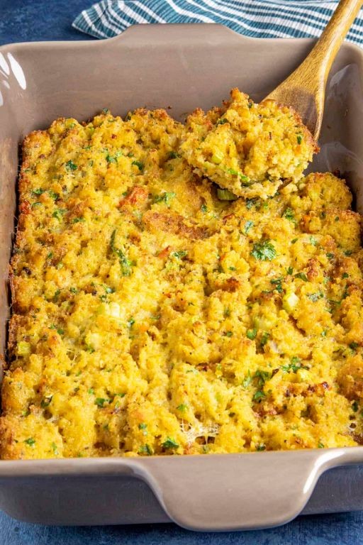 Cornbread Dressing with Smoked Ham and Bell Peppers