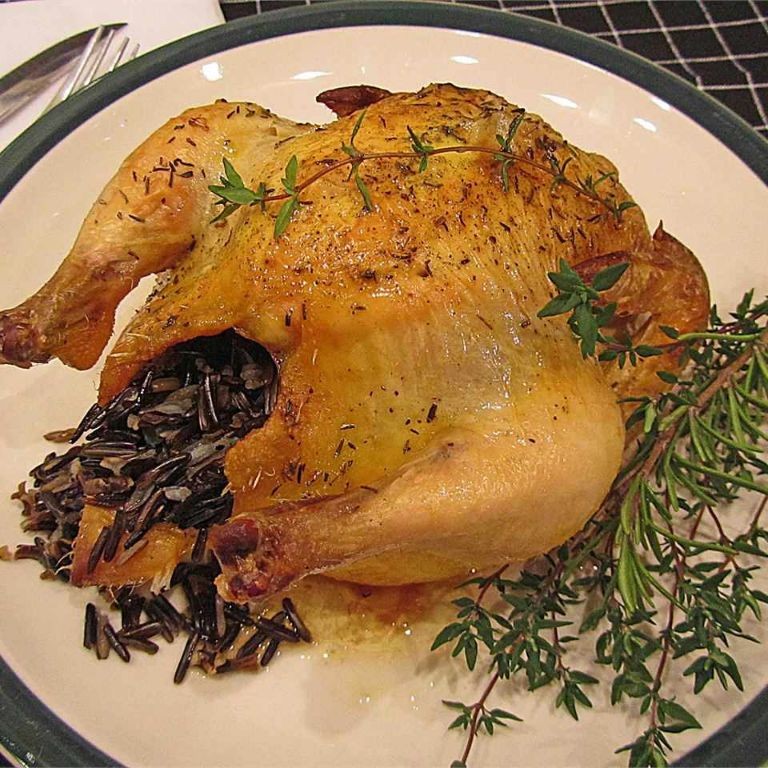 Cornish Hens Stuffed with Wild Rice and Mushrooms