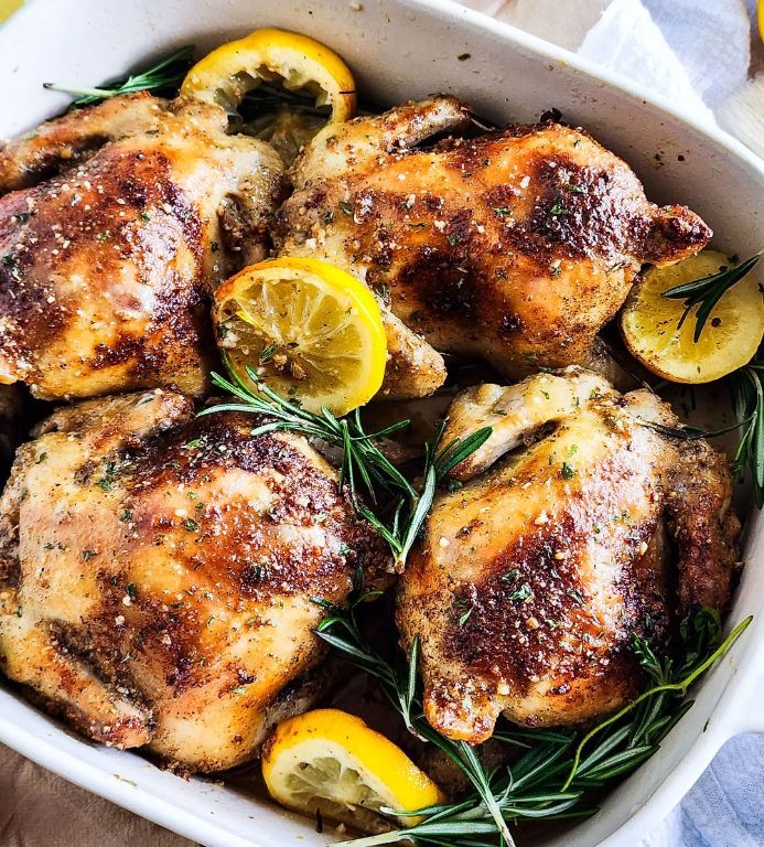 Cornish Hens with Garlic and Lemon Butter Sauce