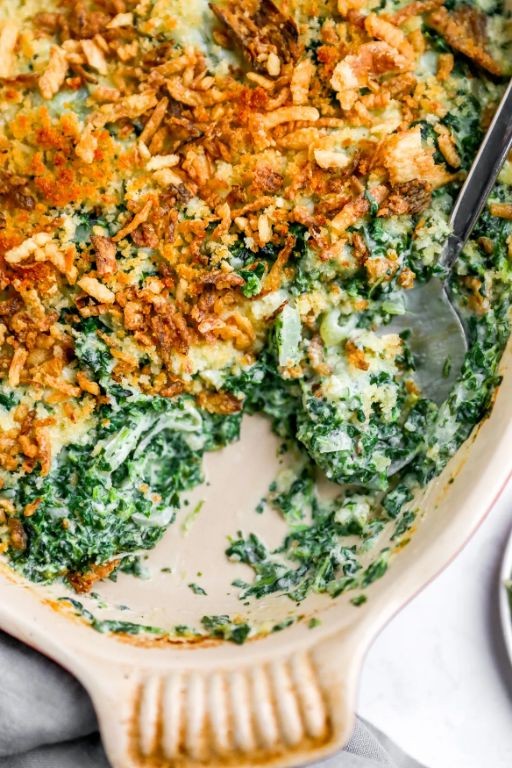 Creamy Spinach Dip Topped with French Fried Onions