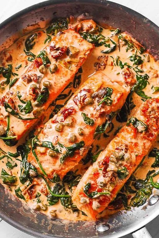 Creamy Tuscan Salmon with Spinach and Sun-Dried Tomatoes