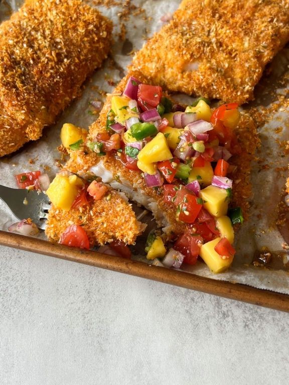 Crispy Coconut-Battered Cod with Mango Salsa