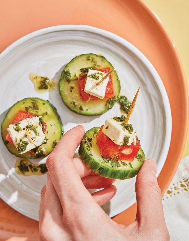 Cucumber and feta cheese stacks