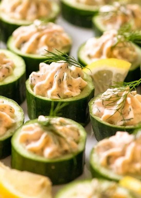 Cucumber and smoked salmon canapés