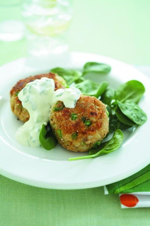 Curry-Spiced Salmon Cakes with Mint Raita