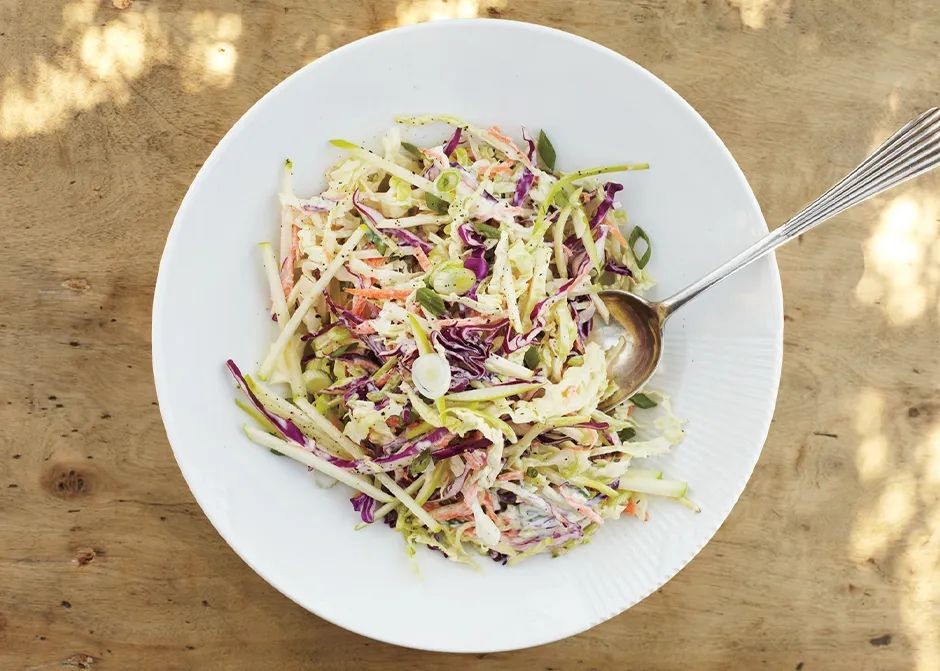 Dandelion Greens and Apple Slaw with Yogurt Dressing