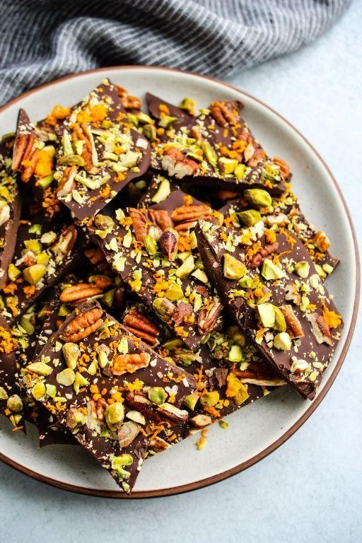 Dark Chocolate Orange Zest Bark with Hazelnuts
