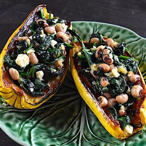 Delicata Squash and Spinach Stuffed Portobellos