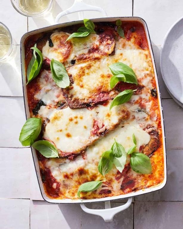 Eggplant Parmesan with Fresh Basil and Mozzarella
