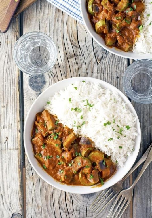 Eggplant and Zucchini Curry with Coconut Milk