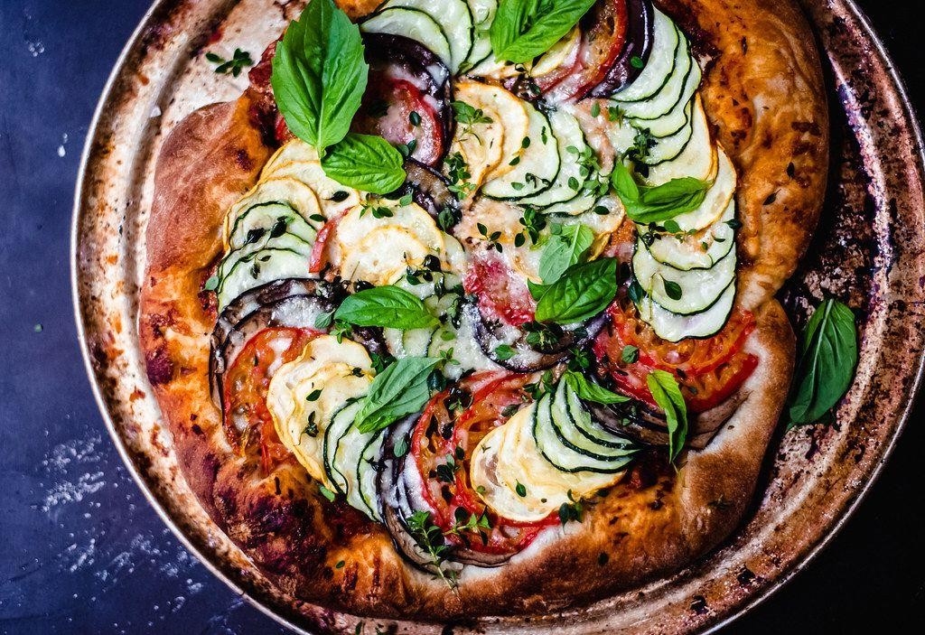 Eggplant and Zucchini Pizza with Goat Cheese