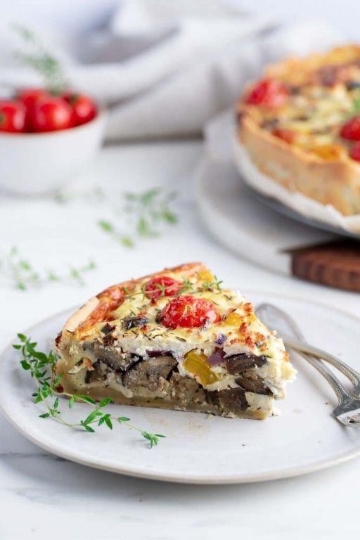 Eggplant and Zucchini Quiche with Feta Cheese
