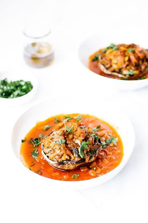 Eggplant and Zucchini Stuffed Portobello Mushrooms