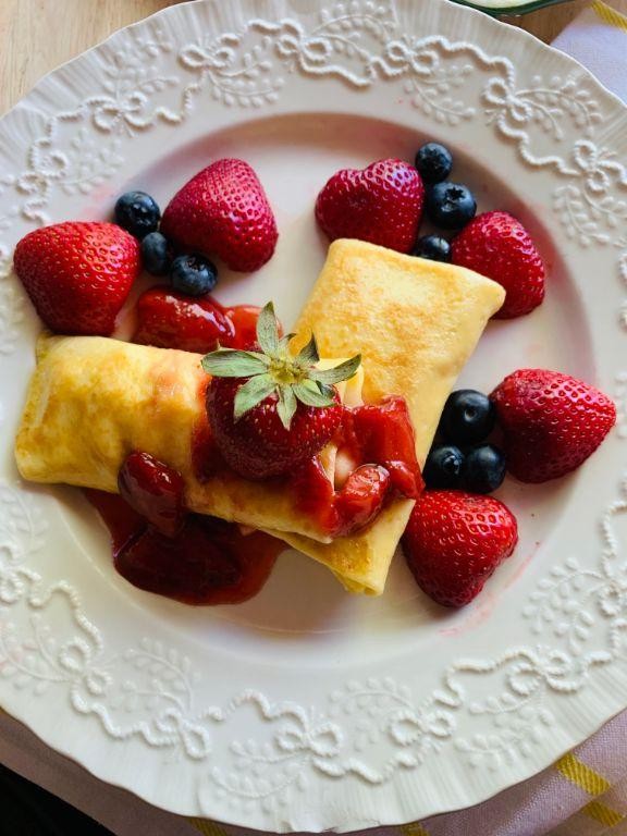 Farmers Cheese Blintzes with Strawberry Sauce