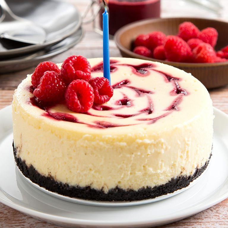Farmers Cheese Cheesecake with Raspberry Swirl