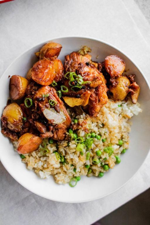 Filipino Adobo Chicken with Garlic Rice