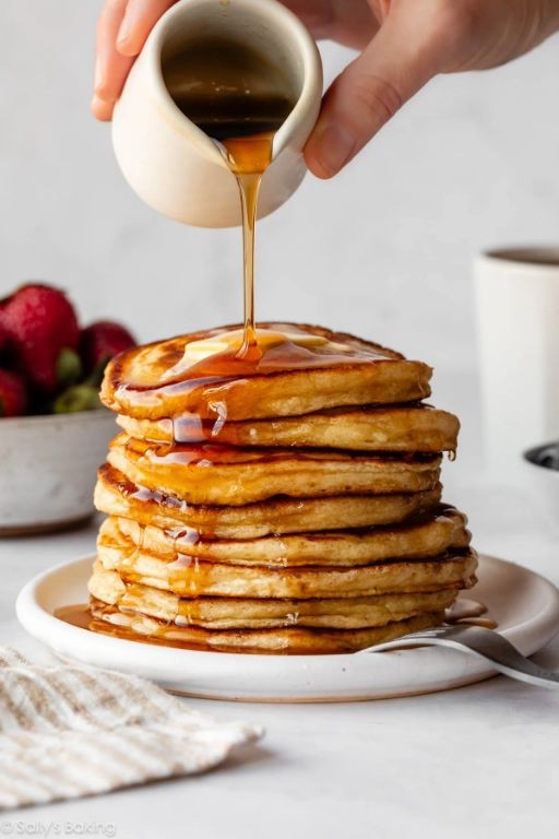 Fluffy Pancake Stacks with Maple Syrup