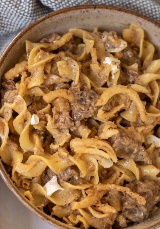 French Fried Onion-Topped Beef Stroganoff