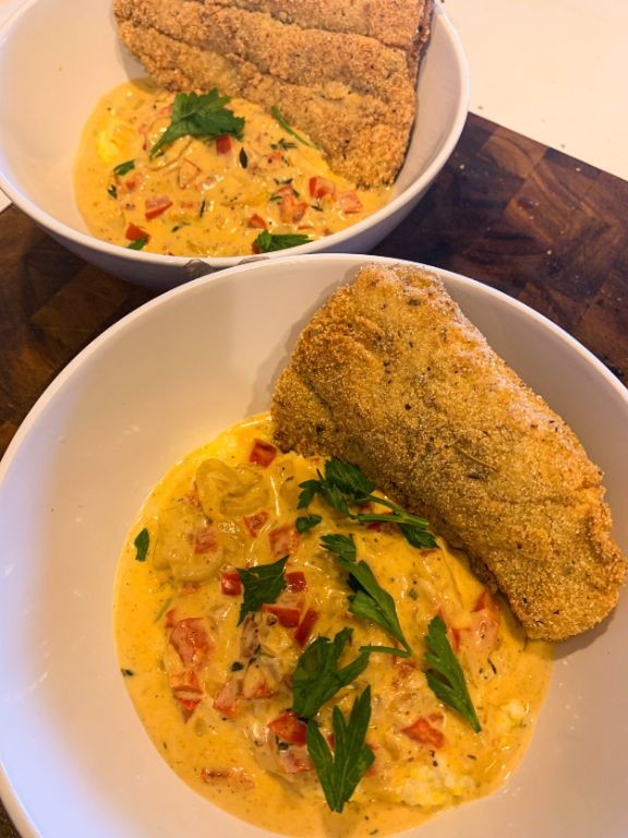Fried Catfish and Grits with Cajun Cream Sauce