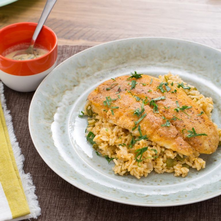 Fried Catfish with Cajun Dirty Rice
