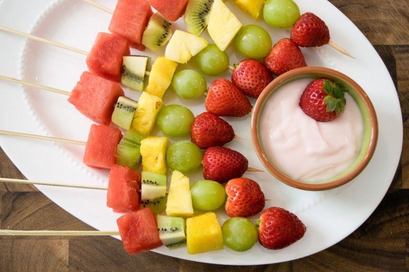 Fruit kabobs with yogurt dip