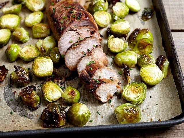 Garlic Herb Pork Tenderloin with Roasted Brussels Sprouts