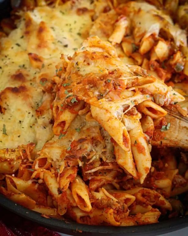 Garlic Parmesan Baked Mostaccioli