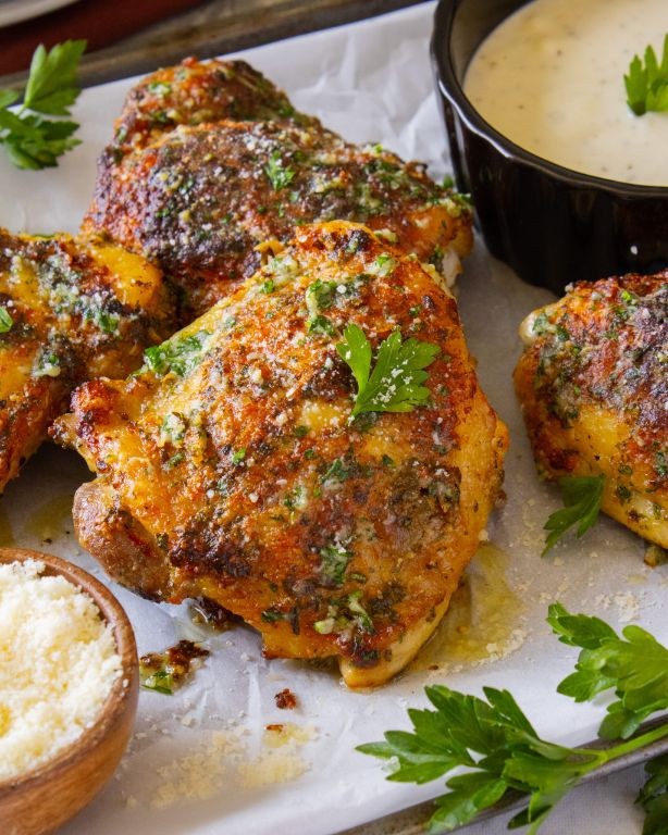 Garlic Parmesan Roasted Chicken Thighs