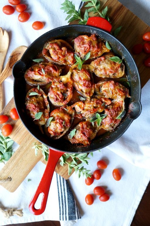 Garlic Parmesan Stuffed Mini Eggplants