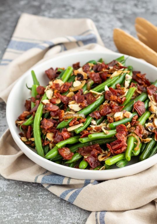 Green Beans Almondine with Crispy Prosciutto
