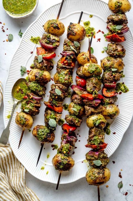 Grilled Guinea Pig Skewers with Chimichurri Sauce