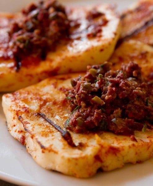 Grilled Halloumi Cheese with Olive Tapenade