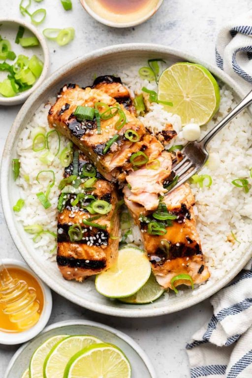 Grilled Hawaiian BBQ Salmon with Coconut Rice