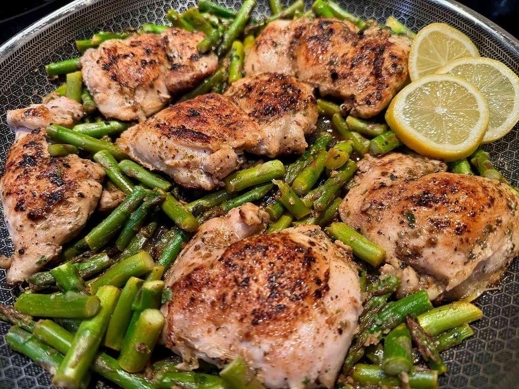 Grilled Lemon Garlic Chicken with Roasted Asparagus