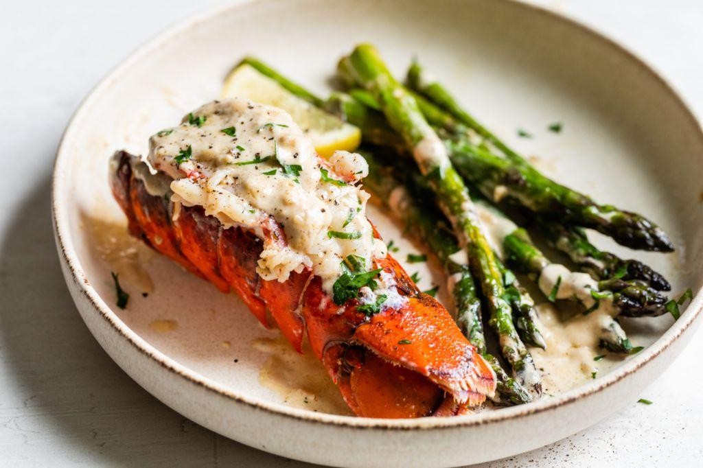 Grilled Lobster Tails with Parmesan Cream Sauce