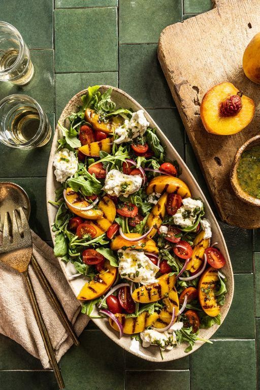 Grilled Peach and Burrata Salad with Basil