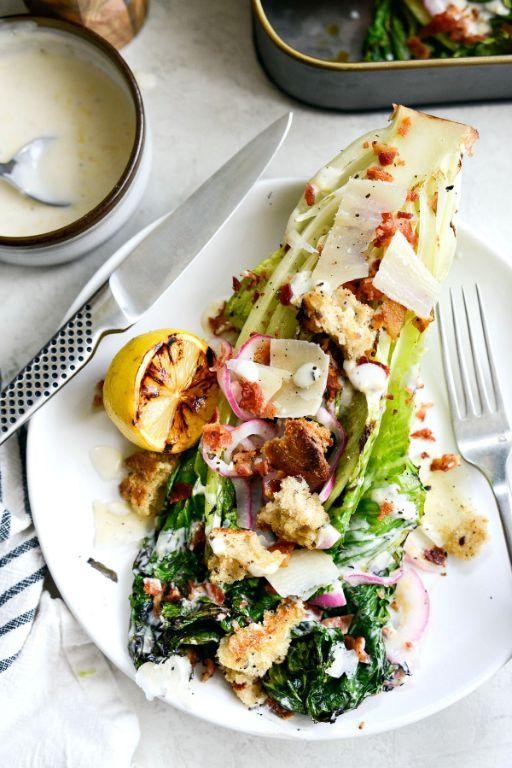 Grilled Romaine Caesar Salad with Bacon Bits