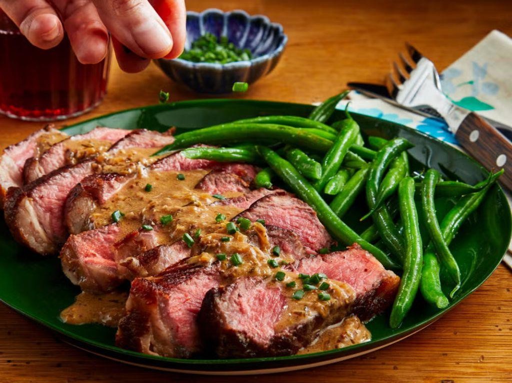 Grilled Steak Diane with Garlic Butter