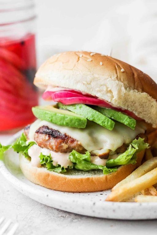 Grilled Turkey Burgers with Avocado Slices