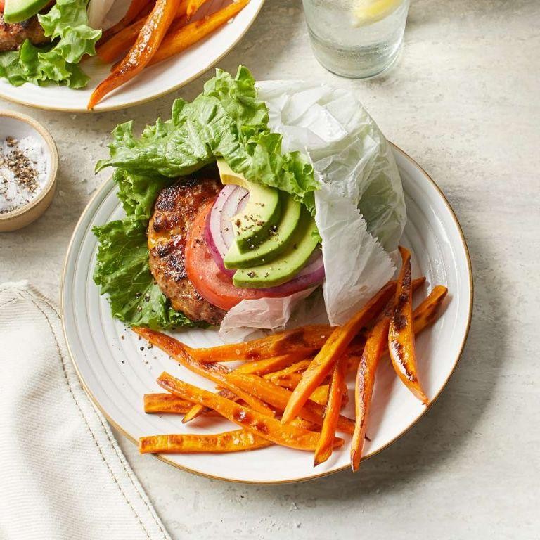 Grilled Turkey Burgers with Sweet Potato Fries