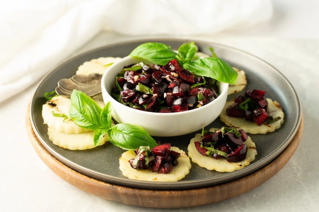 Ground Cherry and Basil Bruschetta