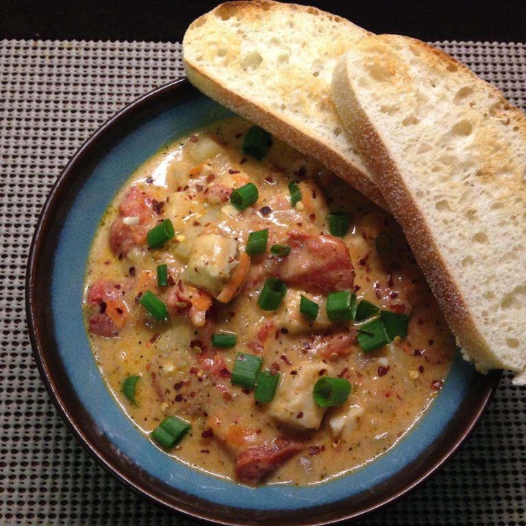 Halibut Chowder with Corn and Bacon