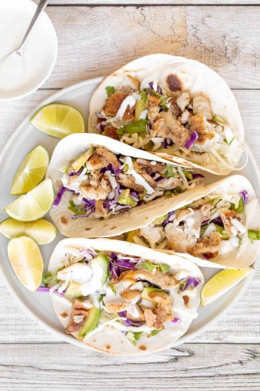 Halibut Fish Tacos with Lime Crema