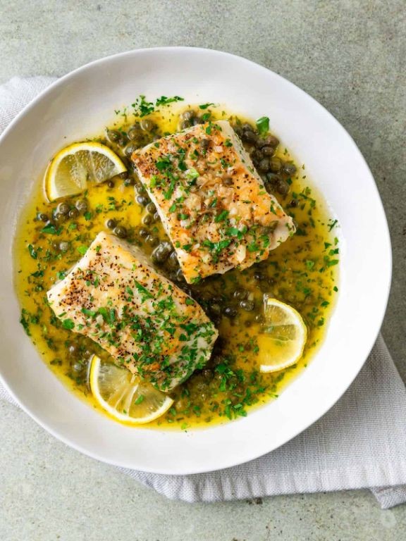 Halibut Piccata with Capers and White Wine