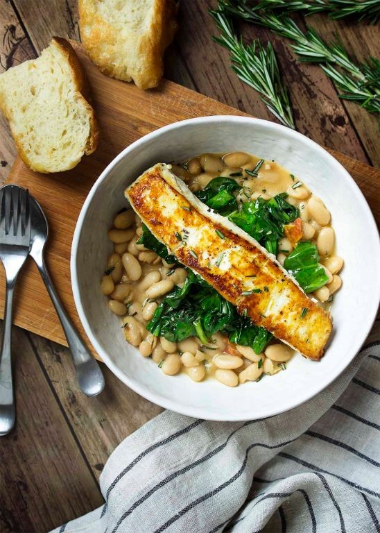 Halibut Stew with White Beans and Kale
