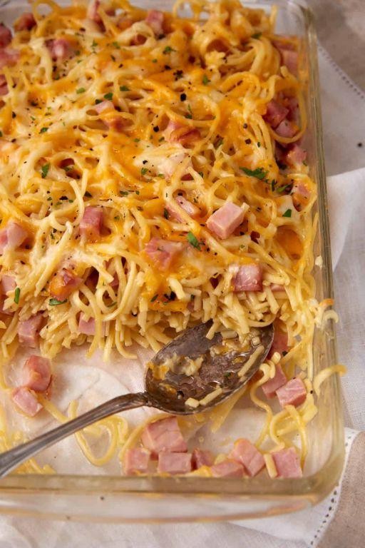 Ham and Swiss Spaghetti Pie