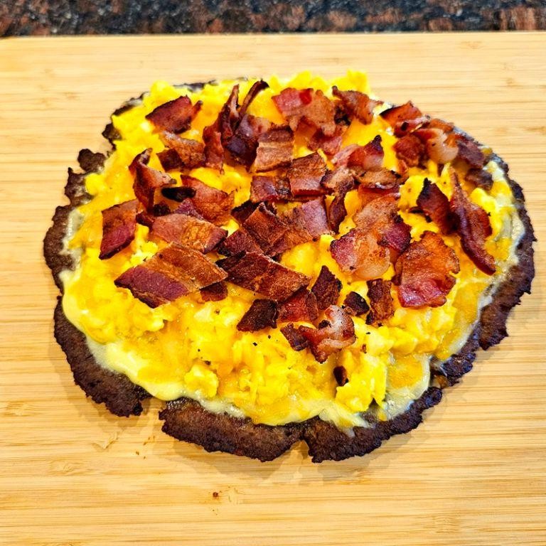 Hamburger Breakfast Pizza with Hollandaise Sauce