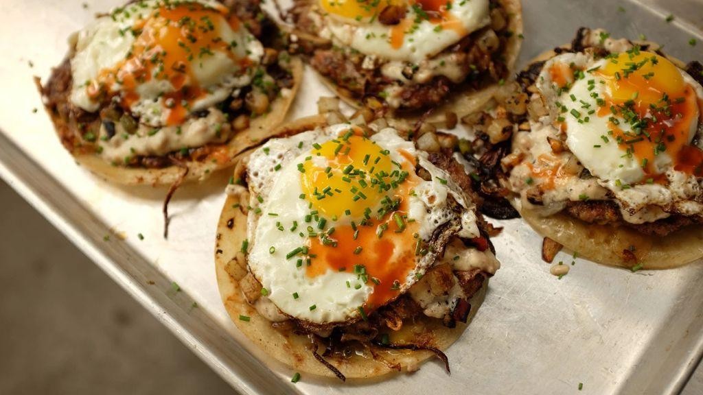 Hamburger and Bacon Breakfast Tacos